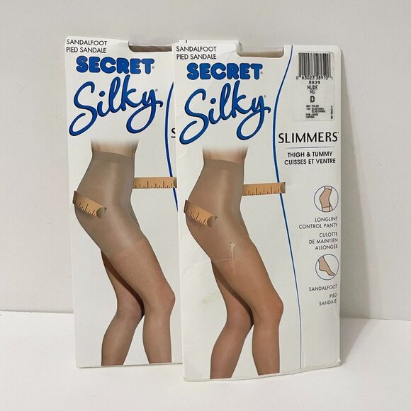 Secret Silky Sandalfoot Panty Thigh & Tummy Slimmers Nude Size D Lot of 2 - Picture 1 of 11